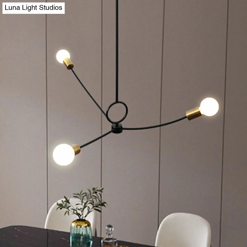 Metallic Minimalist Chandelier With 3 Bulbs In Black/Gold For Dining Rooms Black