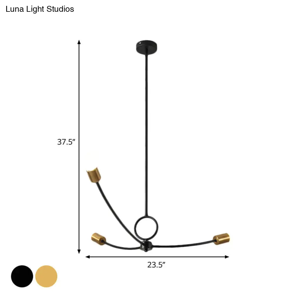 Metallic Minimalist Chandelier With 3 Bulbs In Black/Gold For Dining Rooms