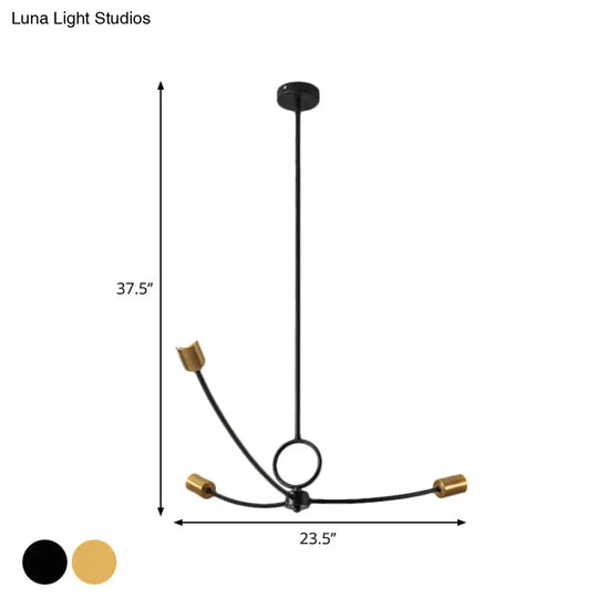 Metallic Minimalist Chandelier With 3 Bulbs In Black/Gold For Dining Rooms