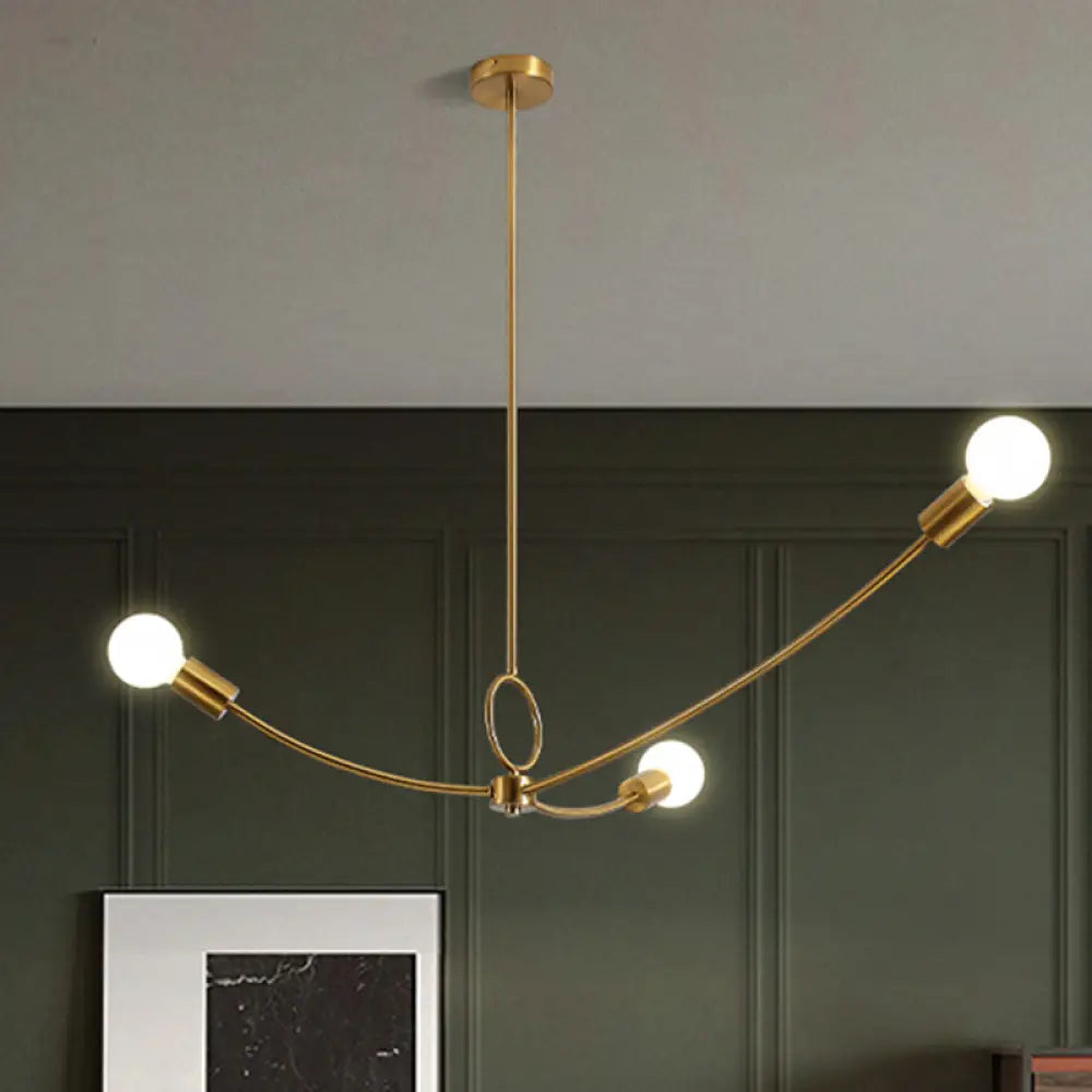 Minimalist Burst Ceiling Chandelier - Metallic 3 Bulb Pendant Light In Black/Gold For Dining Room