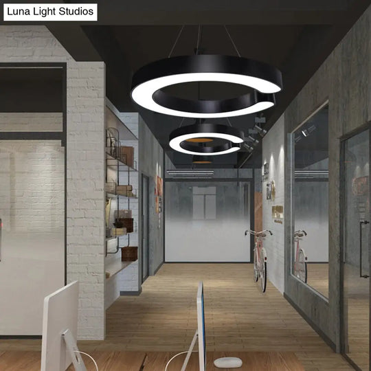 C-Shaped Metal Pendant Light Fixture: Minimalist Led Hang Lamp For Office Ceiling