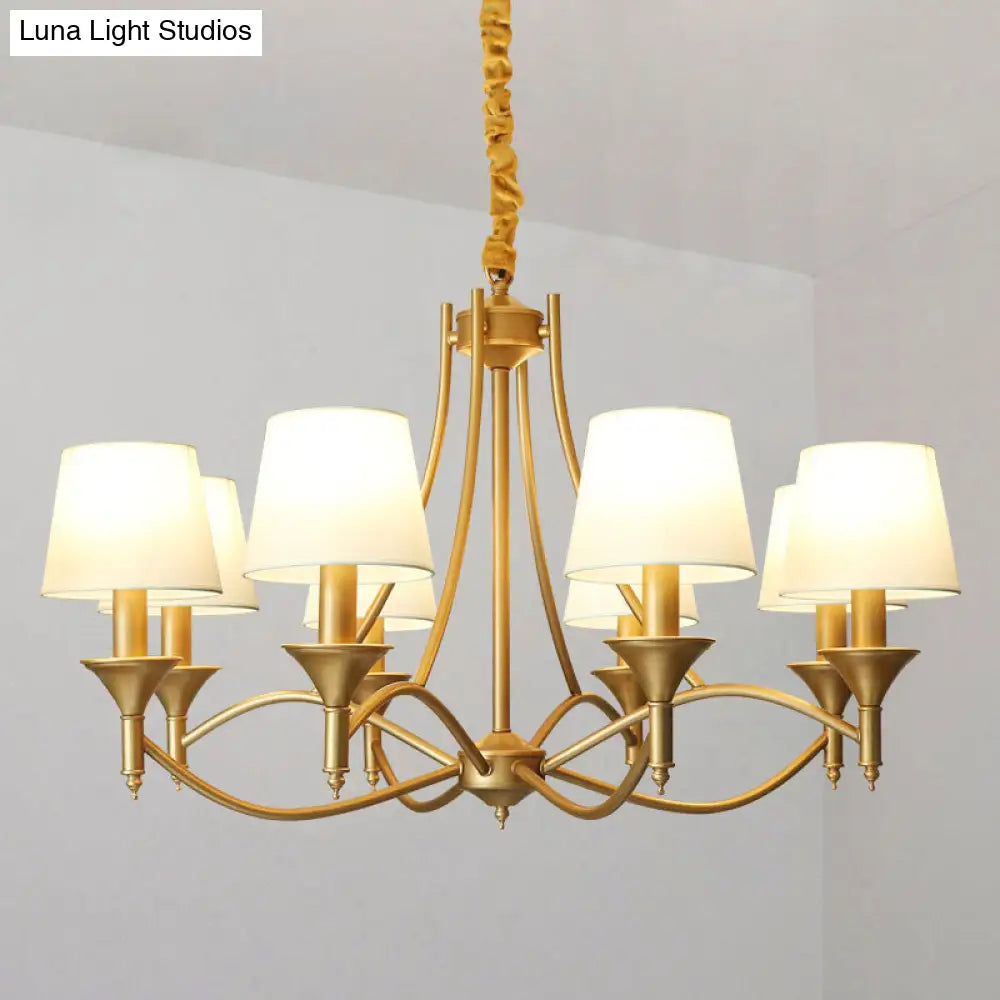 Minimalist Candlestick Chandelier: Metallic Pendant Light With Tapered Fabric Shade