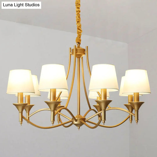 Minimalist Candlestick Chandelier: Metallic Pendant Light With Tapered Fabric Shade