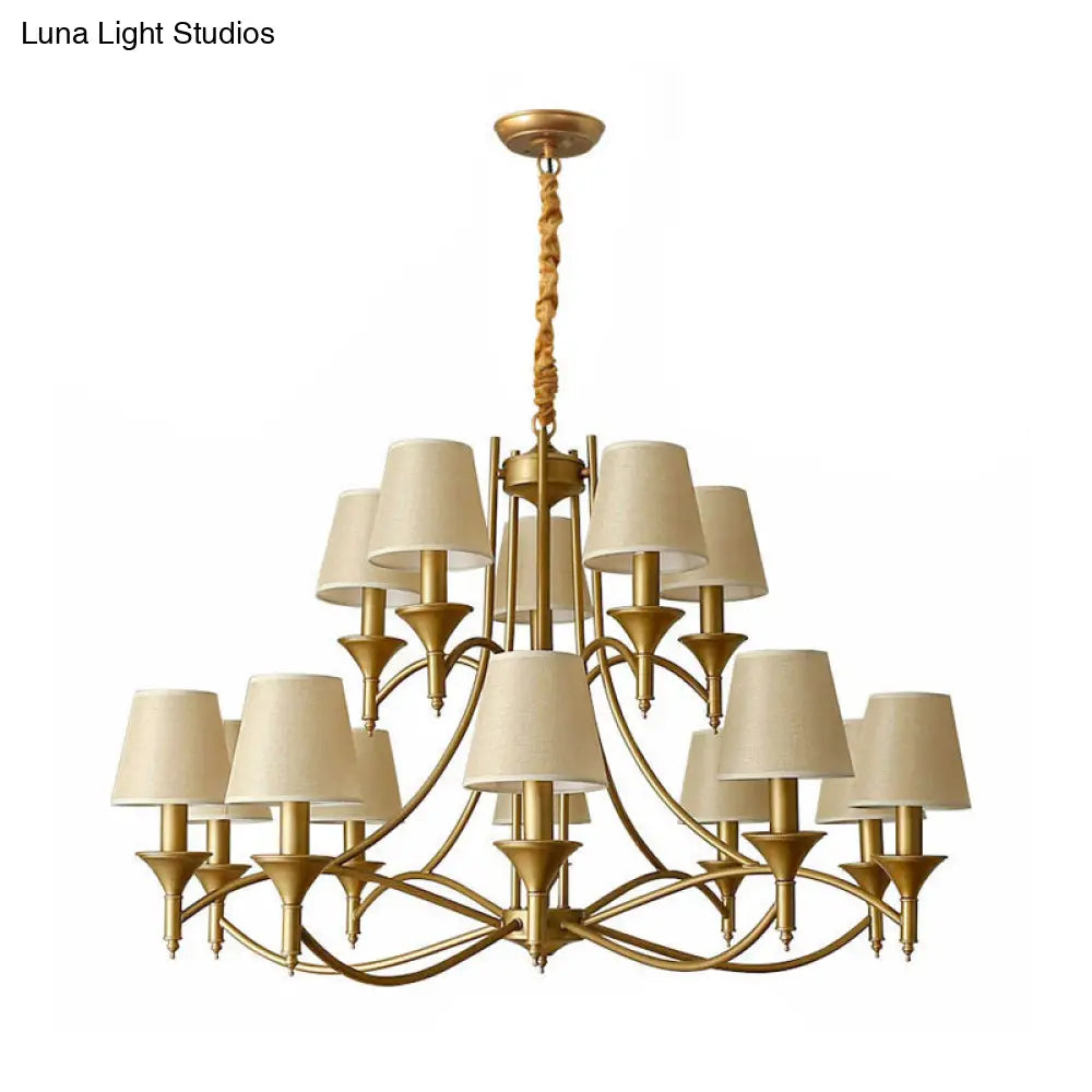 Minimalist Candlestick Chandelier: Metallic Pendant Light With Tapered Fabric Shade