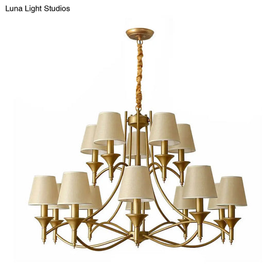 Minimalist Candlestick Chandelier: Metallic Pendant Light With Tapered Fabric Shade