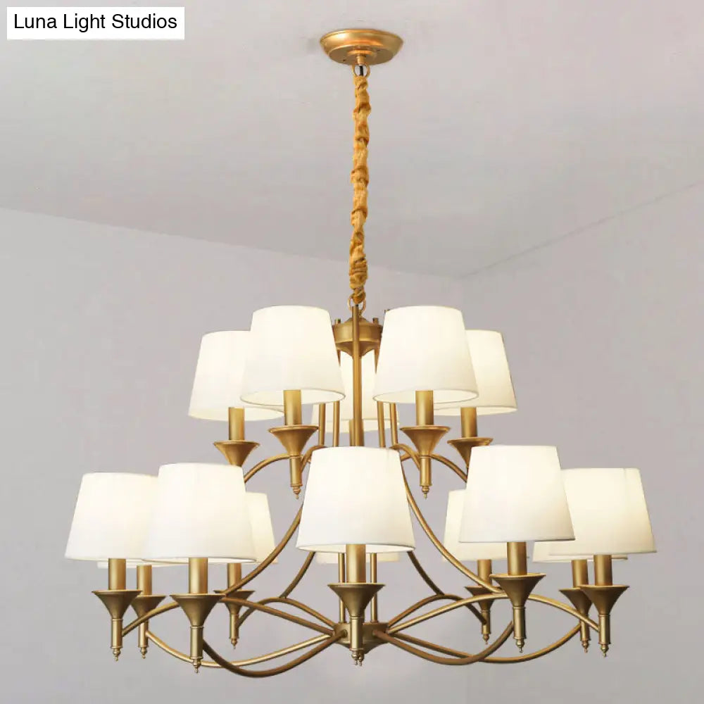 Minimalist Candlestick Chandelier: Metallic Pendant Light With Tapered Fabric Shade