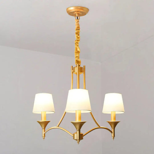 Minimalist Candlestick Chandelier: Metallic Pendant Light With Tapered Fabric Shade 3 / White