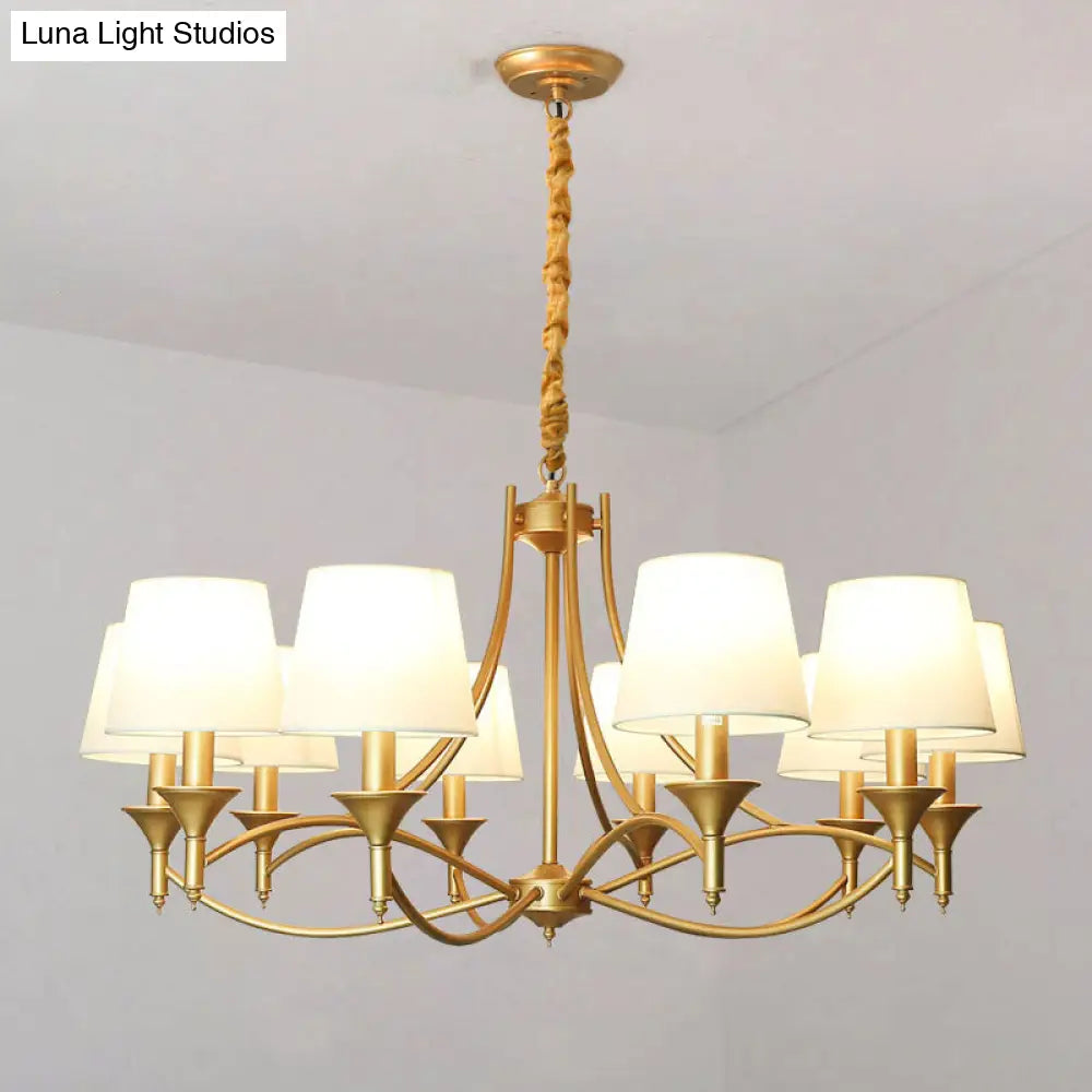 Minimalist Candlestick Chandelier: Metallic Pendant Light With Tapered Fabric Shade