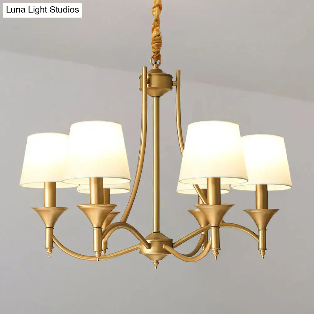 Minimalist Candlestick Chandelier: Metallic Pendant Light With Tapered Fabric Shade