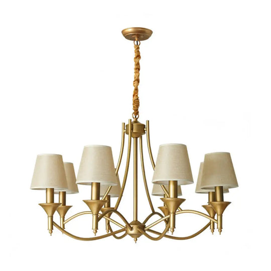 Minimalist Candlestick Chandelier: Metallic Pendant Light With Tapered Fabric Shade 8 / Beige