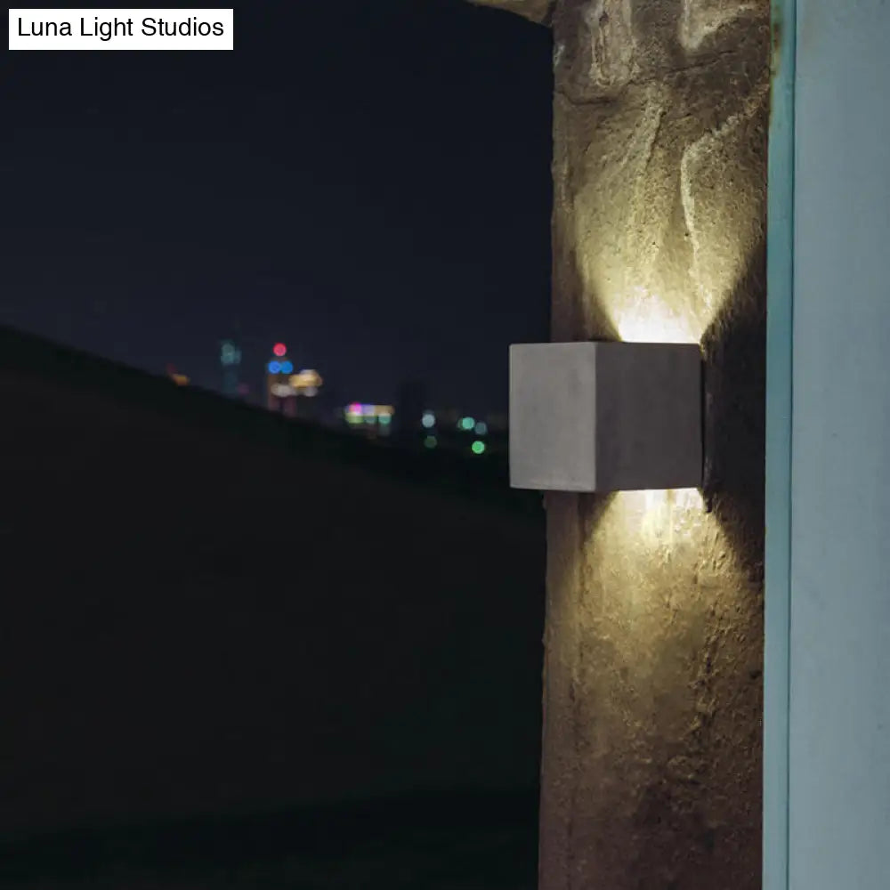 Minimalist Cement Led Wall Sconce Light For Living Room In Grey Square Shape