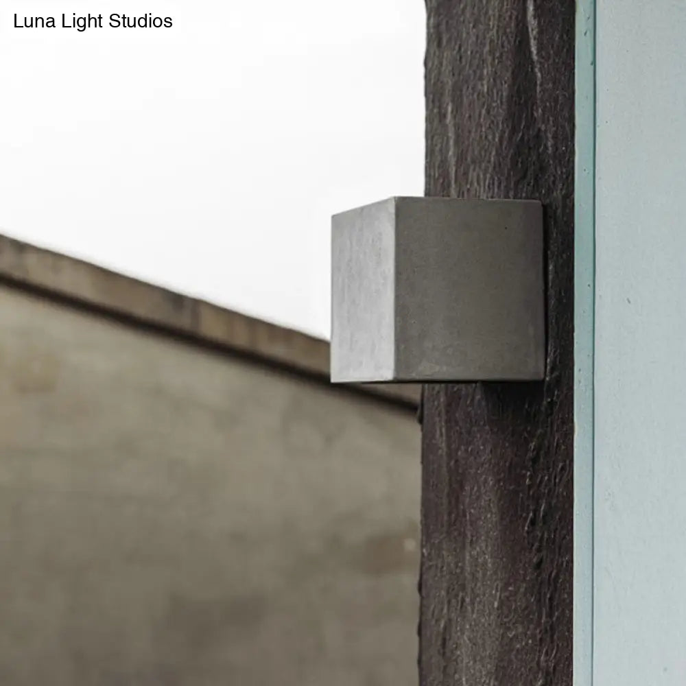 Minimalist Cement Led Wall Sconce Light For Living Room In Grey Square Shape