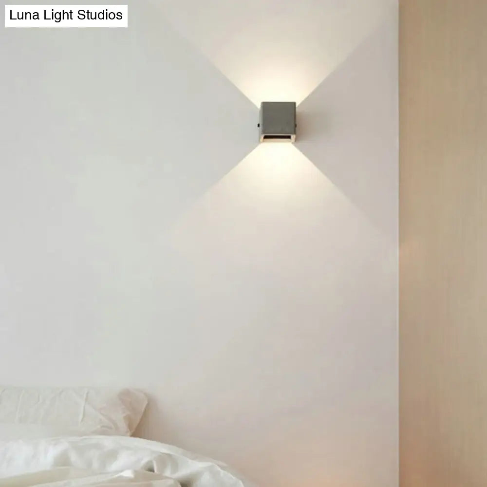 Minimalist Cement Led Wall Sconce Light For Living Room In Grey Square Shape