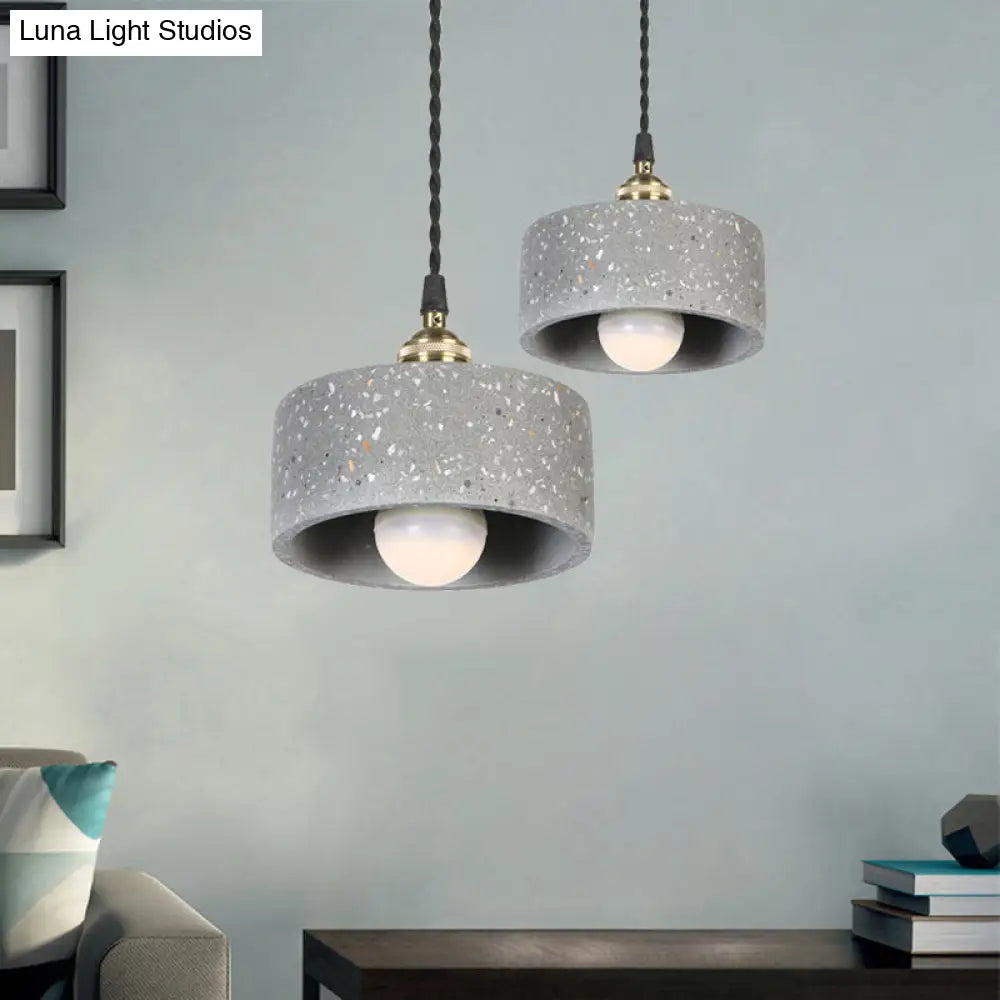 Minimalist Cement Pendant Light For Kitchen - Single Head Drum Shape Suspension