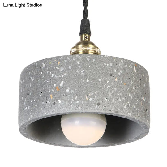 Minimalist Cement Suspension Pendant Light For Kitchen - Single Head Drum Shape Undertint Design