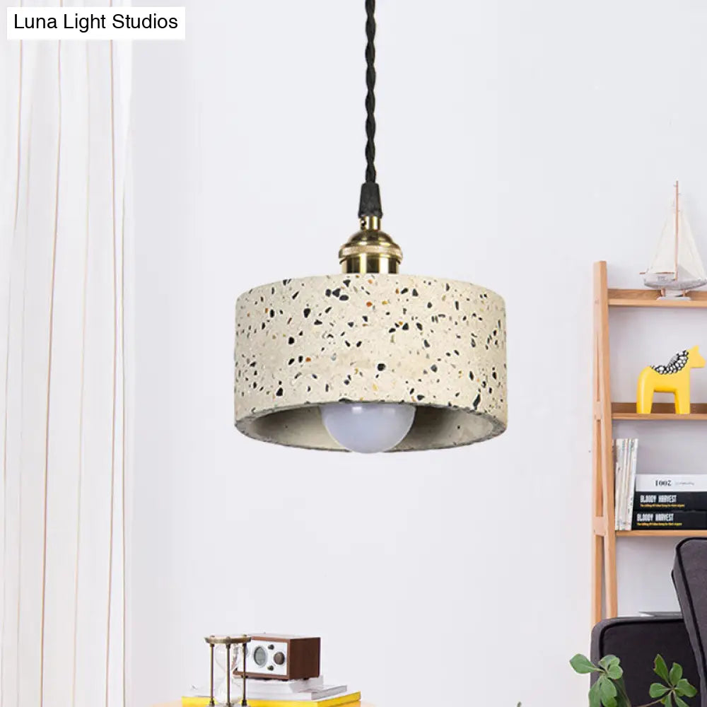 Minimalist Cement Pendant Light For Kitchen - Single Head Drum Shape Suspension