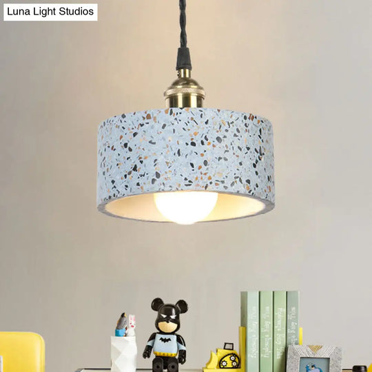 Minimalist Cement Suspension Pendant Light For Kitchen - Single Head Drum Shape Undertint Design