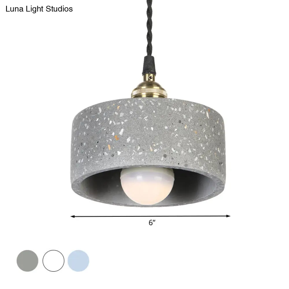 Minimalist Cement Pendant Light For Kitchen - Single Head Drum Shape Suspension