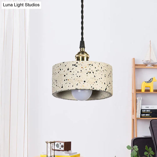 Minimalist Cement Suspension Pendant Light For Kitchen - Single Head Drum Shape Undertint Design