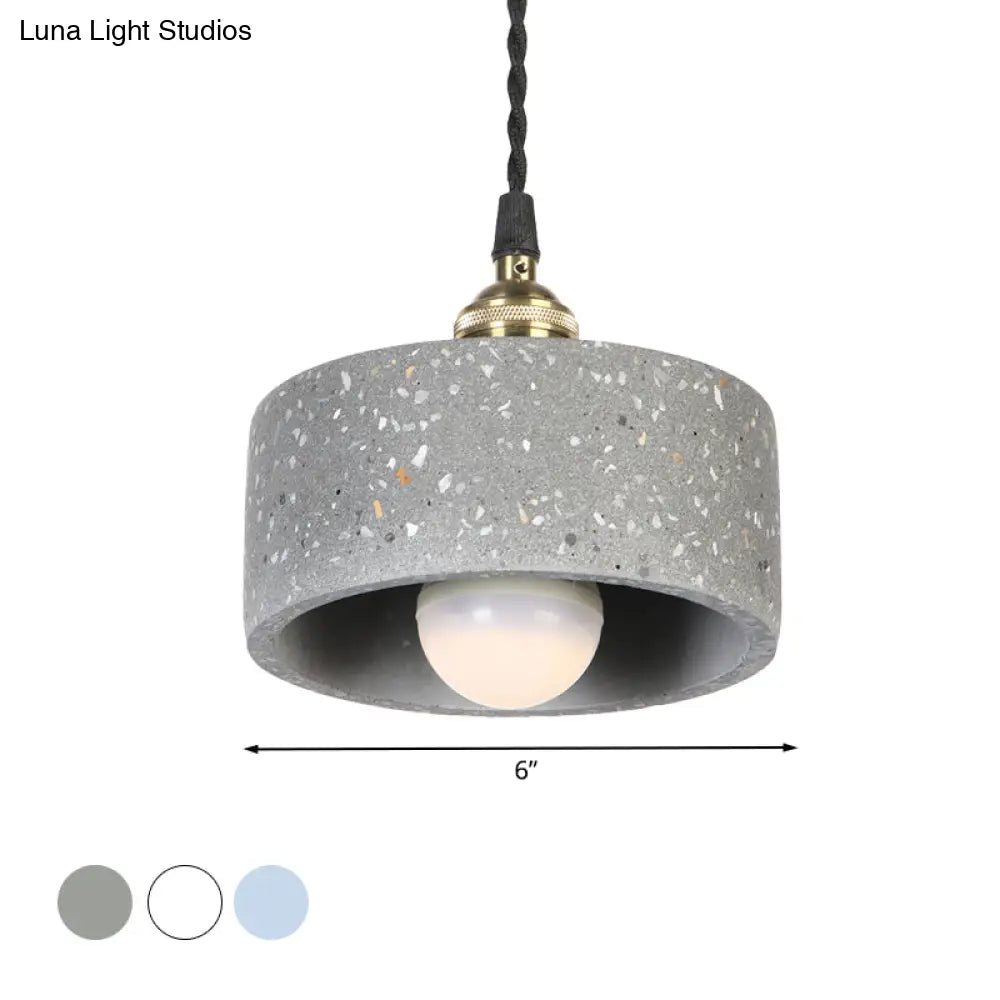 Minimalist Cement Suspension Pendant Light For Kitchen - Single Head Drum Shape Undertint Design