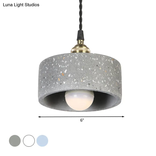 Minimalist Cement Suspension Pendant Light For Kitchen - Single Head Drum Shape Undertint Design