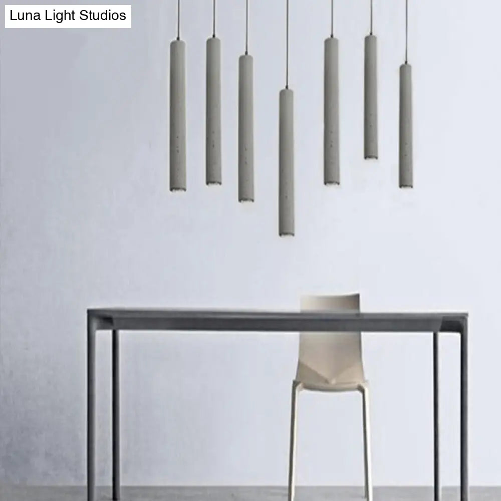 Minimalist Cement Tube Pendant Light Kit - Led Hanging Lamp In Grey 10’/19.5’ Tall For Bedroom