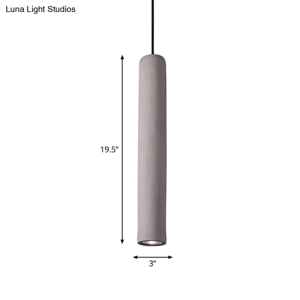 Cement Tube Pendant Light Kit: Minimalist 10/19.5 Tall Led Lamp In Grey For Bedrooms