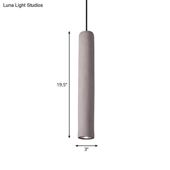 Cement Tube Pendant Light Kit: Minimalist 10/19.5 Tall Led Lamp In Grey For Bedrooms