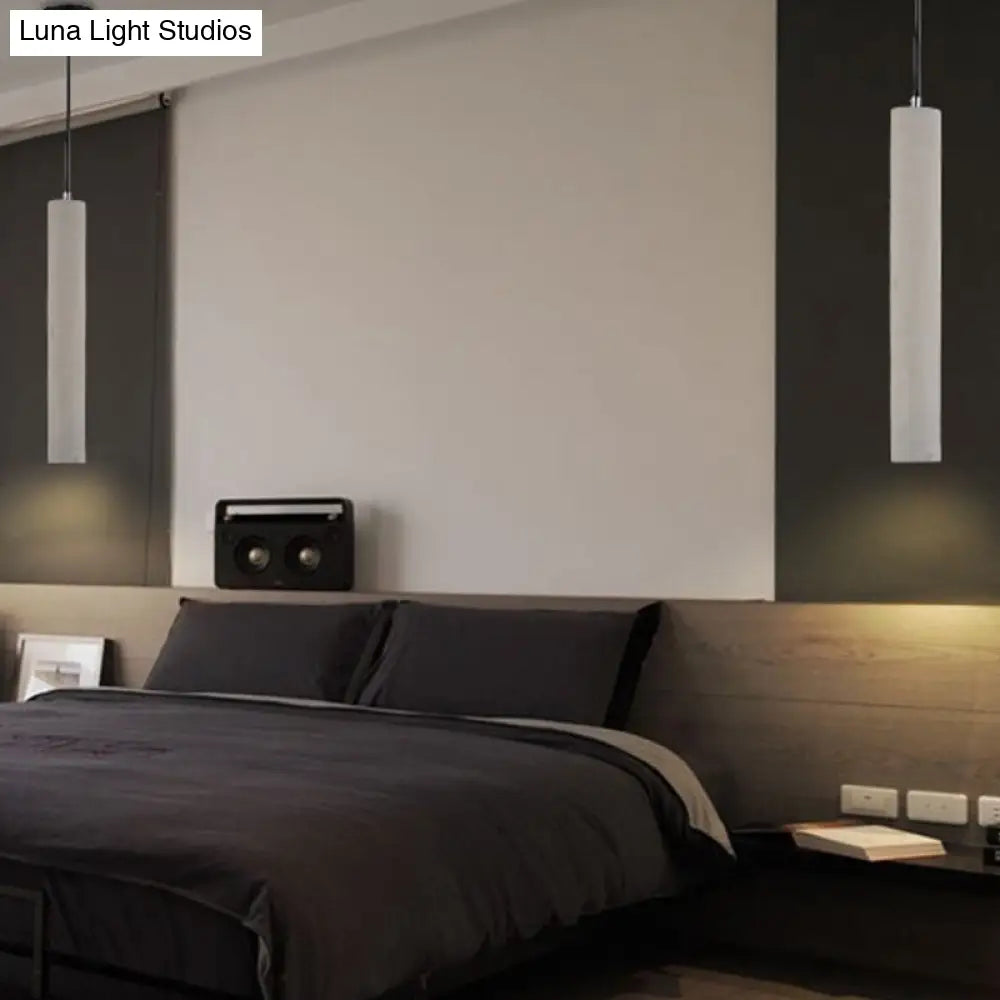 Cement Tube Pendant Light Kit: Minimalist 10/19.5 Tall Led Lamp In Grey For Bedrooms / 19.5 A