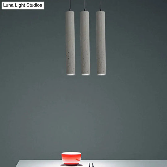 Cement Tube Pendant Light Kit: Minimalist 10/19.5 Tall Led Lamp In Grey For Bedrooms / 19.5 B