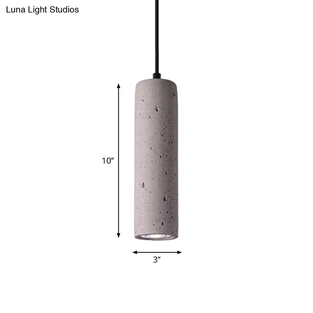 Minimalist Cement Tube Pendant Light Kit - Led Hanging Lamp In Grey 10’/19.5’ Tall For Bedroom
