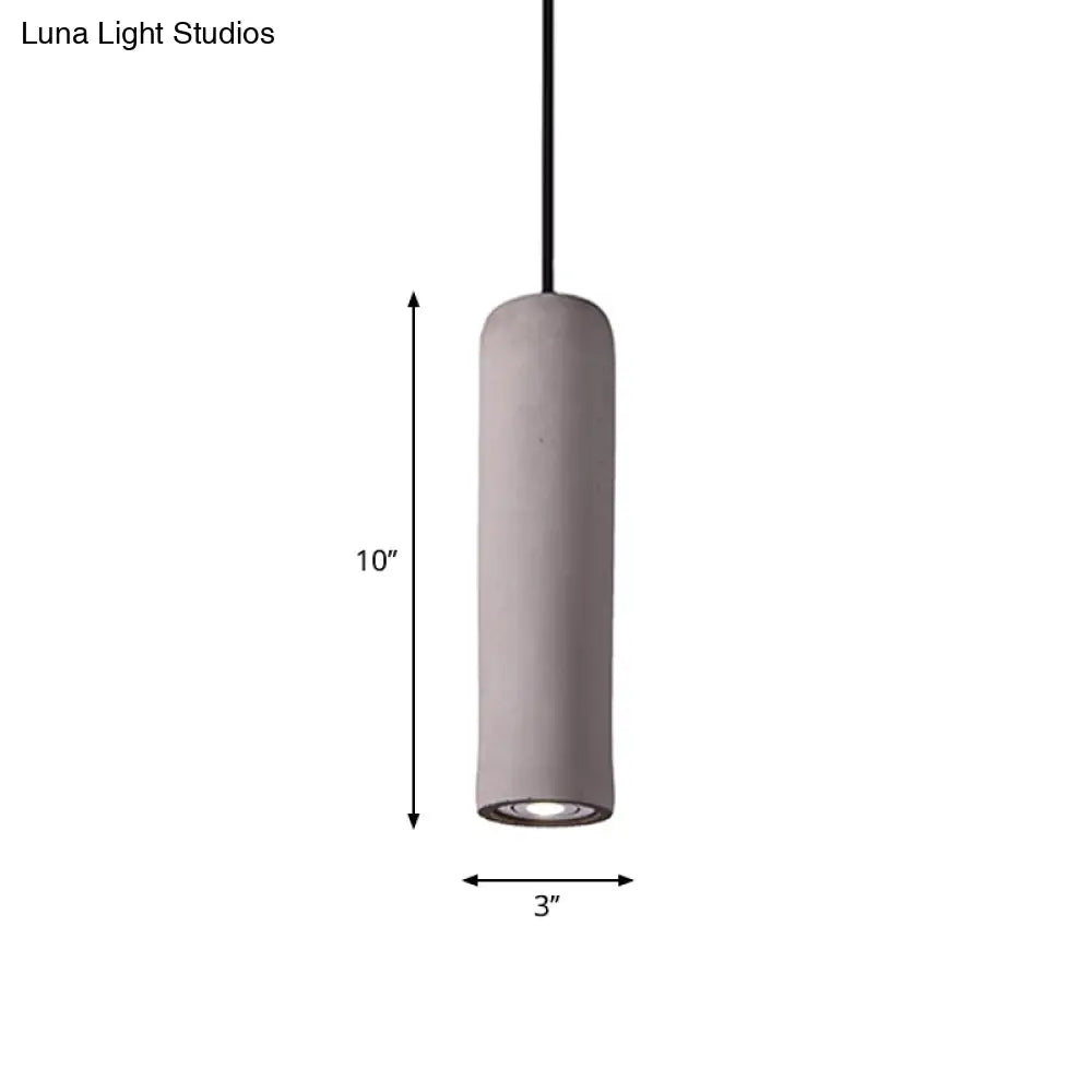 Minimalist Cement Tube Pendant Light Kit - Led Hanging Lamp In Grey 10’/19.5’ Tall For Bedroom