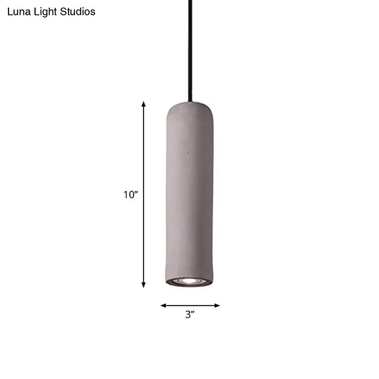 Minimalist Cement Tube Pendant Light Kit - Led Hanging Lamp In Grey 10’/19.5’ Tall For Bedroom