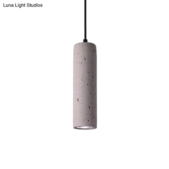 Cement Tube Pendant Light Kit: Minimalist 10/19.5 Tall Led Lamp In Grey For Bedrooms / 10 B