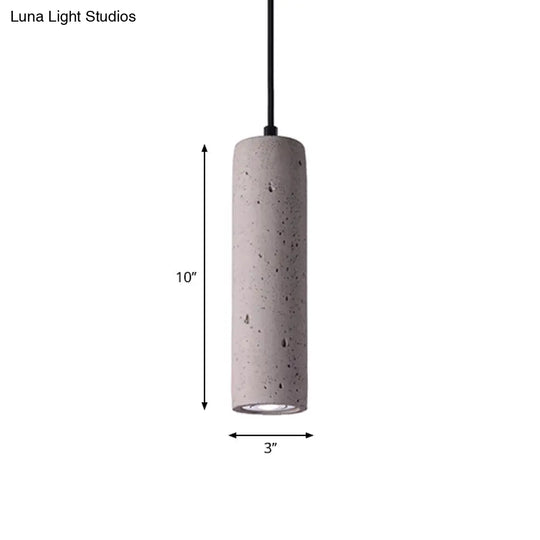 Cement Tube Pendant Light Kit: Minimalist 10/19.5 Tall Led Lamp In Grey For Bedrooms