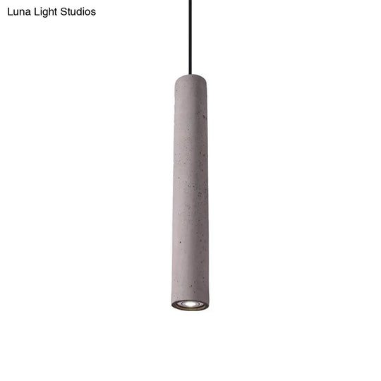 Cement Tube Pendant Light Kit: Minimalist 10/19.5 Tall Led Lamp In Grey For Bedrooms