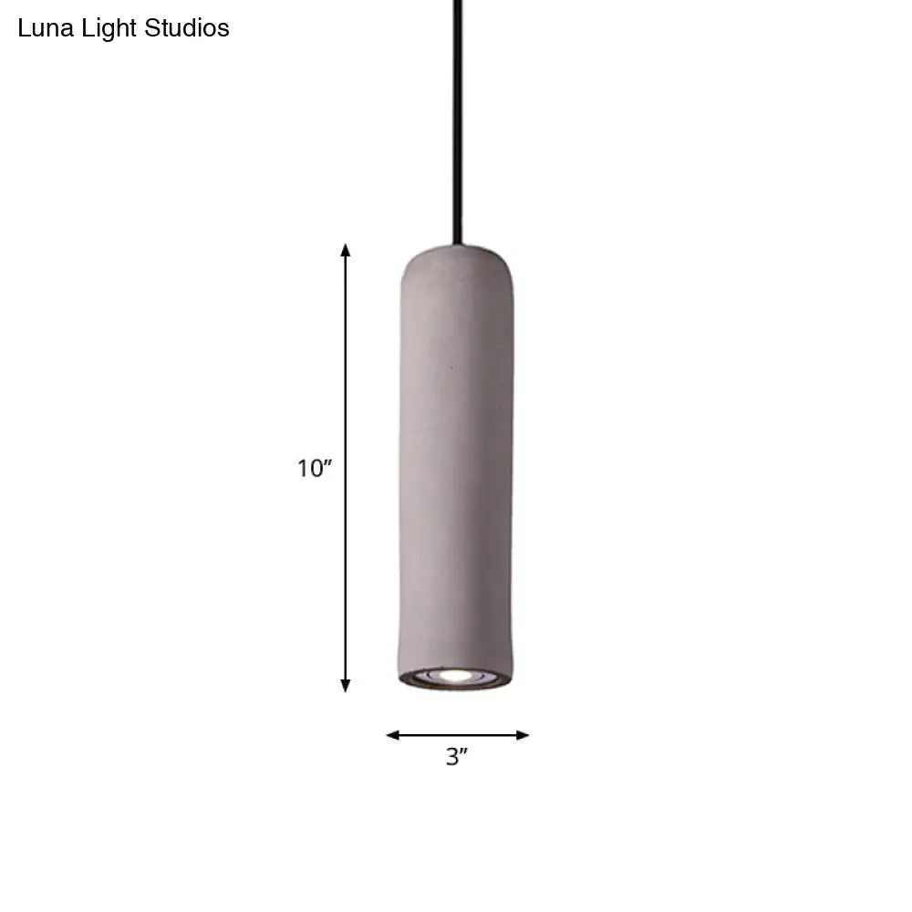 Cement Tube Pendant Light Kit: Minimalist 10/19.5 Tall Led Lamp In Grey For Bedrooms