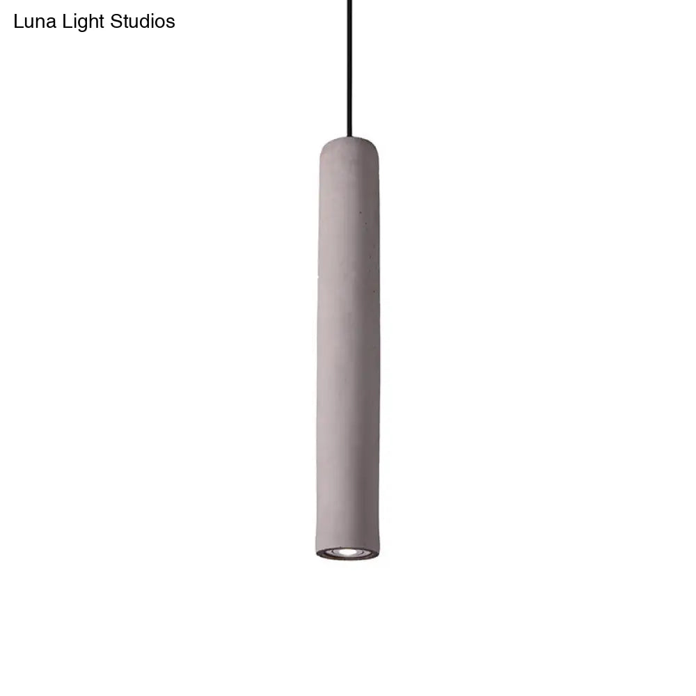 Cement Tube Pendant Light Kit: Minimalist 10/19.5 Tall Led Lamp In Grey For Bedrooms