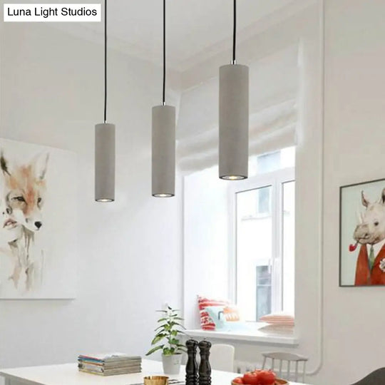 Cement Tube Pendant Light Kit: Minimalist 10/19.5 Tall Led Lamp In Grey For Bedrooms