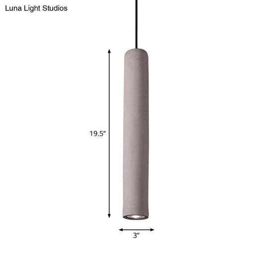 Minimalist Cement Tube Pendant Light Kit - Led Hanging Lamp In Grey 10’/19.5’ Tall For Bedroom