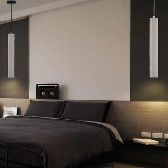 Minimalist Cement Tube Pendant Light Kit - Led Hanging Lamp In Grey 10’/19.5’ Tall For Bedroom