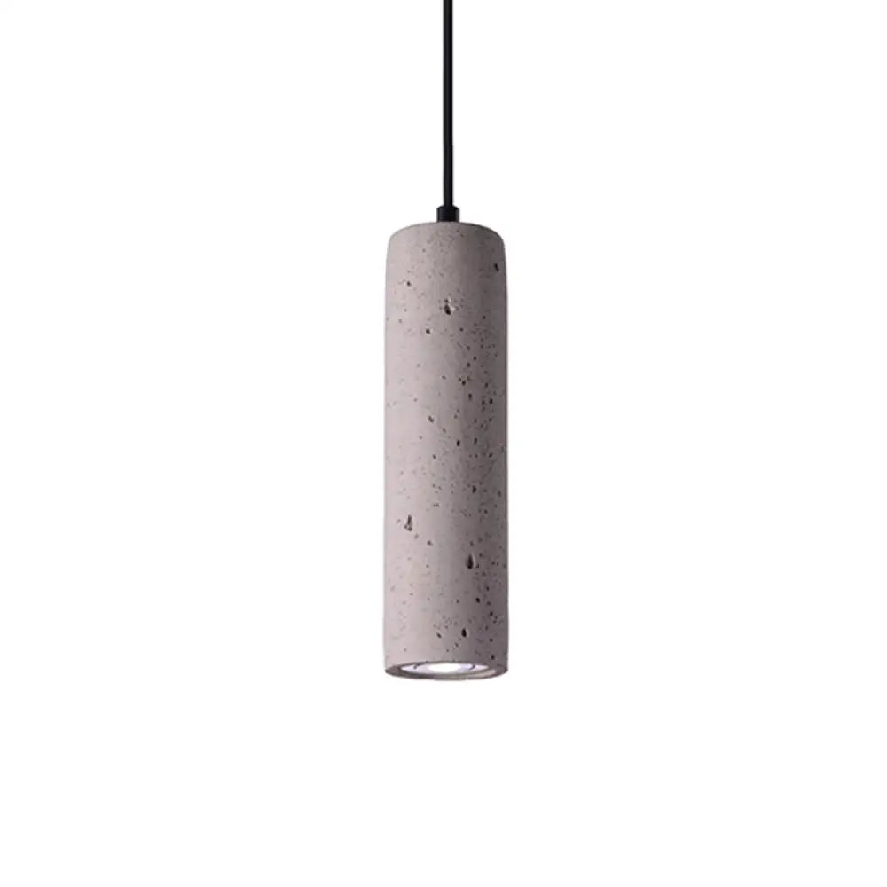 Minimalist Cement Tube Pendant Light Kit - Led Hanging Lamp In Grey 10’/19.5’ Tall For Bedroom