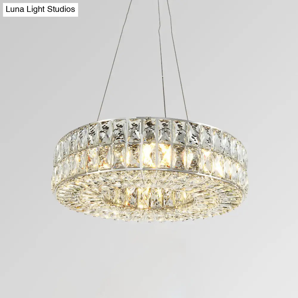 Minimalist Circle Crystal Chandelier Pendant Light With Beveled Prisms - 8-Bulb Dining Room Fixture