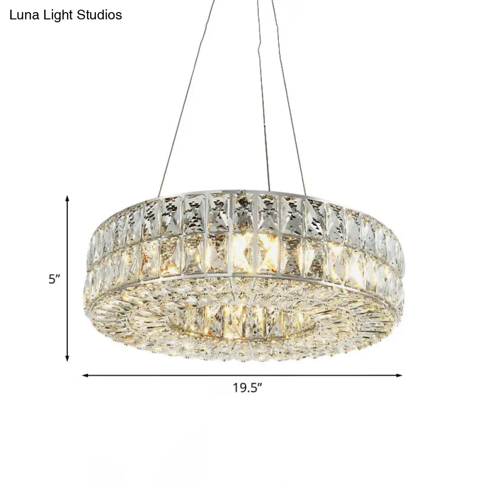 Minimalist Circle Crystal Chandelier Pendant Light With Beveled Prisms - 8-Bulb Dining Room Fixture