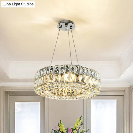 Minimalist Circle Crystal Chandelier Pendant Light With Beveled Prisms - 8-Bulb Dining Room Fixture