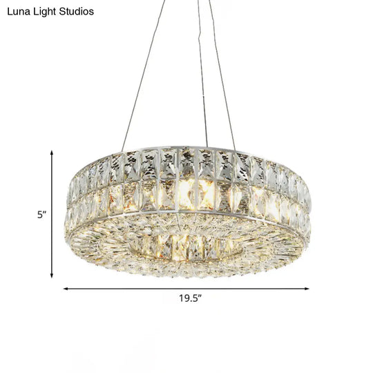 Minimalist Chrome Chandelier With Beveled Crystal Prisms - Circle Design 8-Bulb Pendant Light For