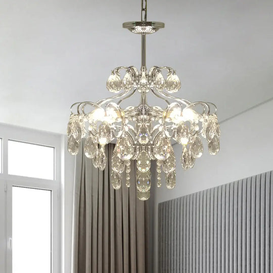 Minimalist Chrome Crystal Pendant Chandelier With 6 Prismatic Optical Crystals