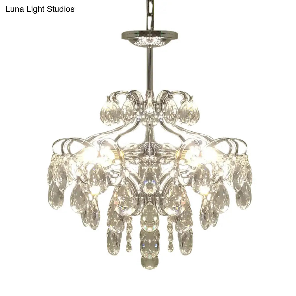 Minimalist Chrome Crystal Pendant Chandelier With 6 Prismatic Optical Crystals