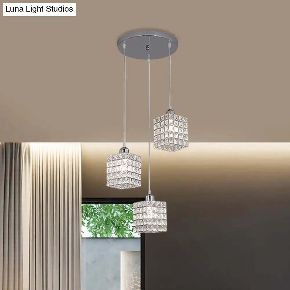 Minimalist Chrome Cluster Pendant With Crystal Beveled Ceiling Suspension Light