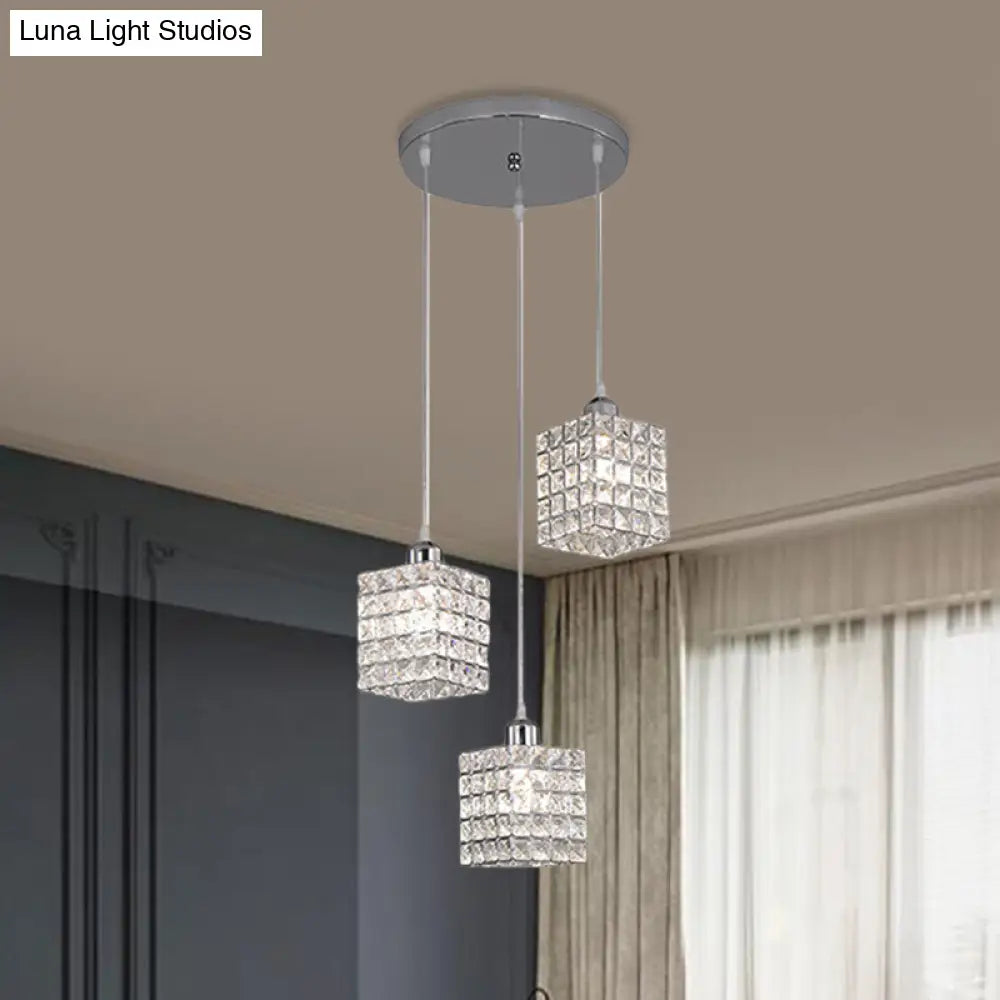 Minimalist Chrome Cluster Pendant With Crystal Beveled Ceiling Suspension Light